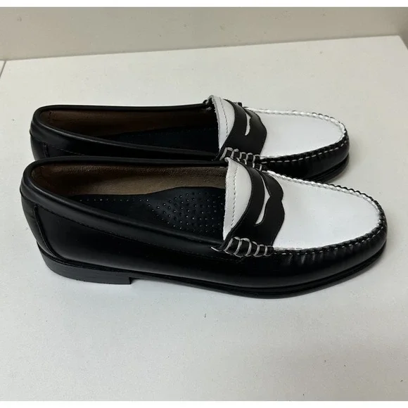 G.H. Bass Weejuns Whitney Shoes Penny Loafers Black White Leather Oxfords 8 M - Picture 2 of 8